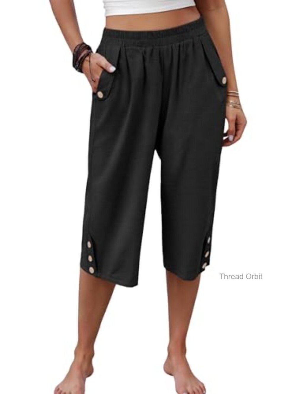Wide Leg Capri Pants Elastic High Waist Lounge Trousers Summer Flowy Beach